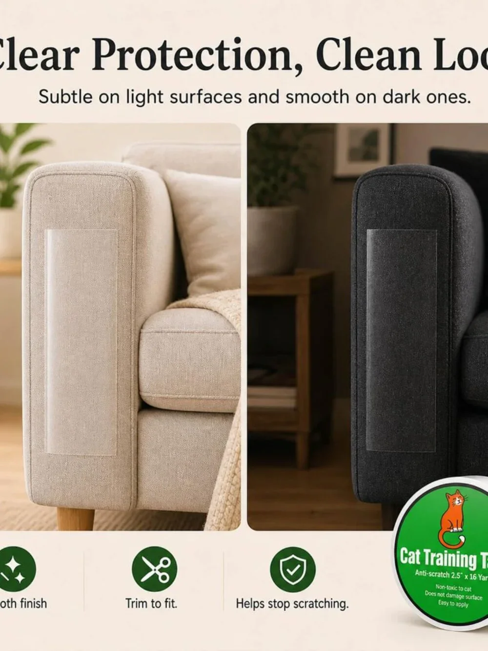 Anti-Scratch Tape for Furniture - Stop Cats from Scratching Couch, Chair Corners